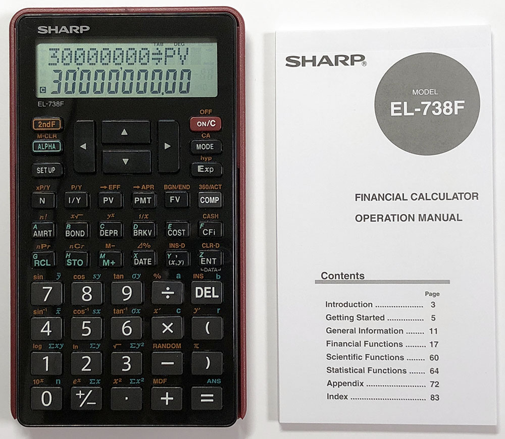 SHARP EL-738FB 電卓本体と取扱説明書